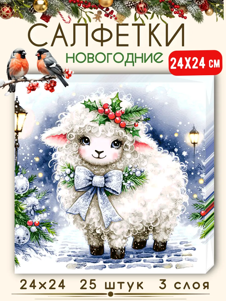 Салфетки бумажные новогодние для стола и декупажа 24х24