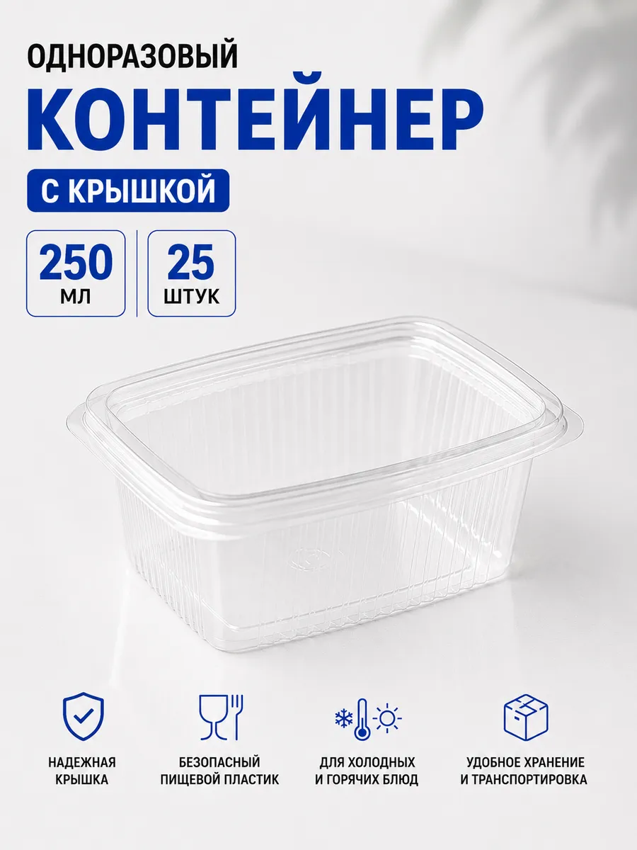Одноразовый контейнер с крышкой 250 мл, 25 шт