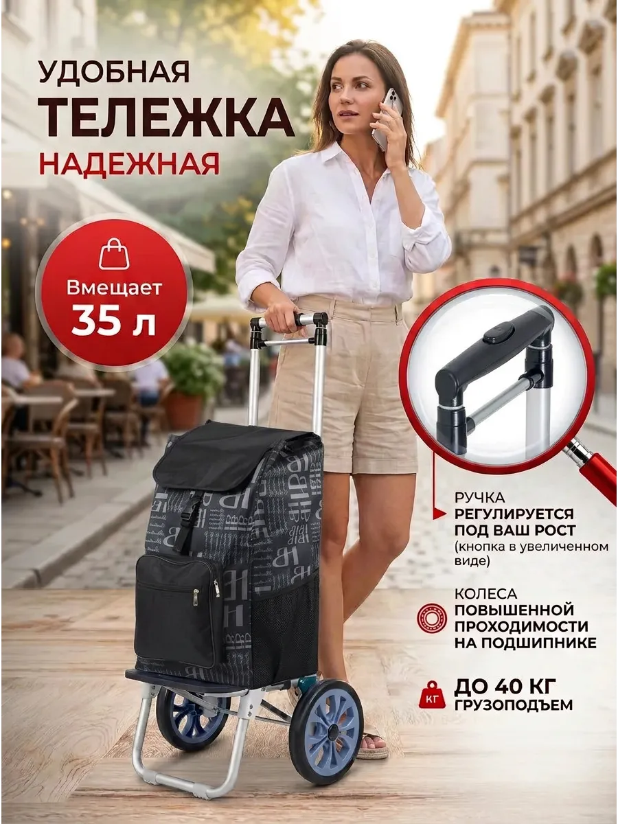Сумка-тележка хозяйственная с кнопкой серая