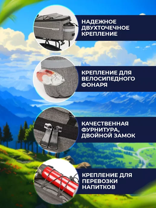 Сумка для велосипеда на багажник водонепроницаемая, серый, фото 4