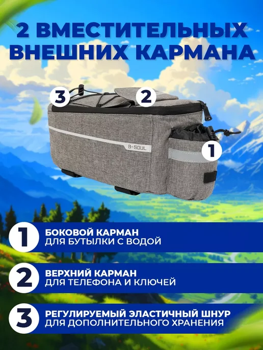 Сумка для велосипеда на багажник водонепроницаемая, серый, фото 5