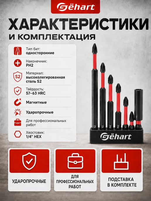 Gёhart Набор бит для шуруповерта с магнитом 25-150 мм, черный, фото 2