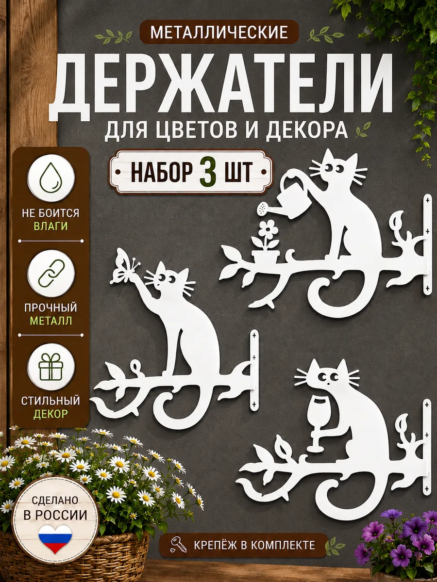 Держатель кронштейн для кашпо настенный 3 шт