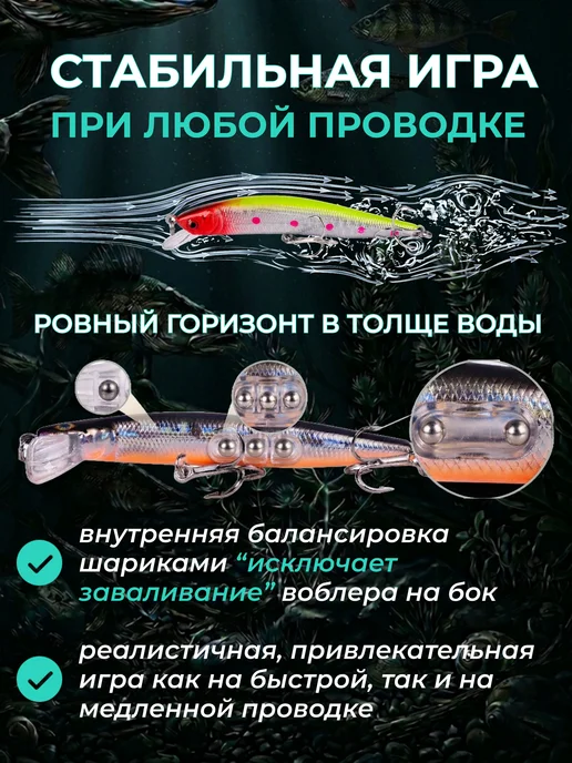 Love.Shine.Fish Воблер для рыбалки набор 10 штук суспендер минноу плавающий, 10 шт, фото 5