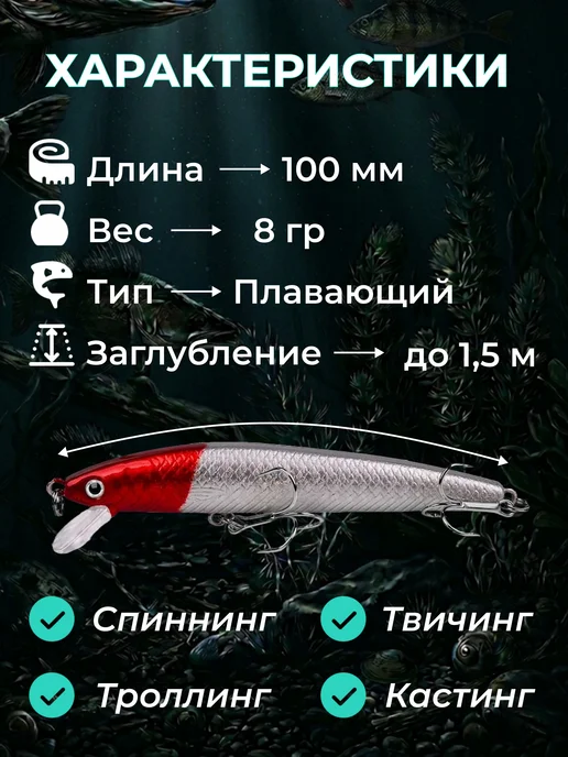 Love.Shine.Fish Воблер для рыбалки набор 10 штук суспендер минноу плавающий, 10 шт, фото 7