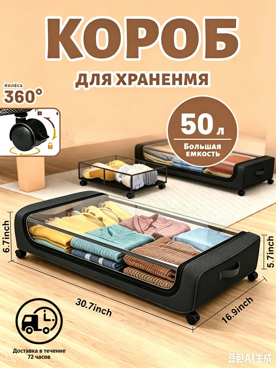 Ящики для хранения вещей под кроватью на колесиках