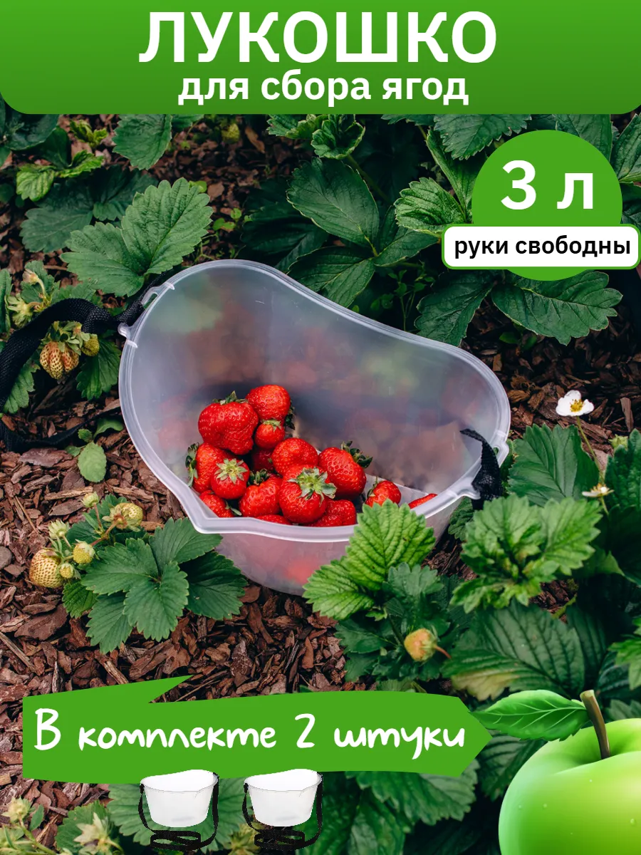 Лукошко для сбора ягод 3 л с ремнём, ведро 2 шт