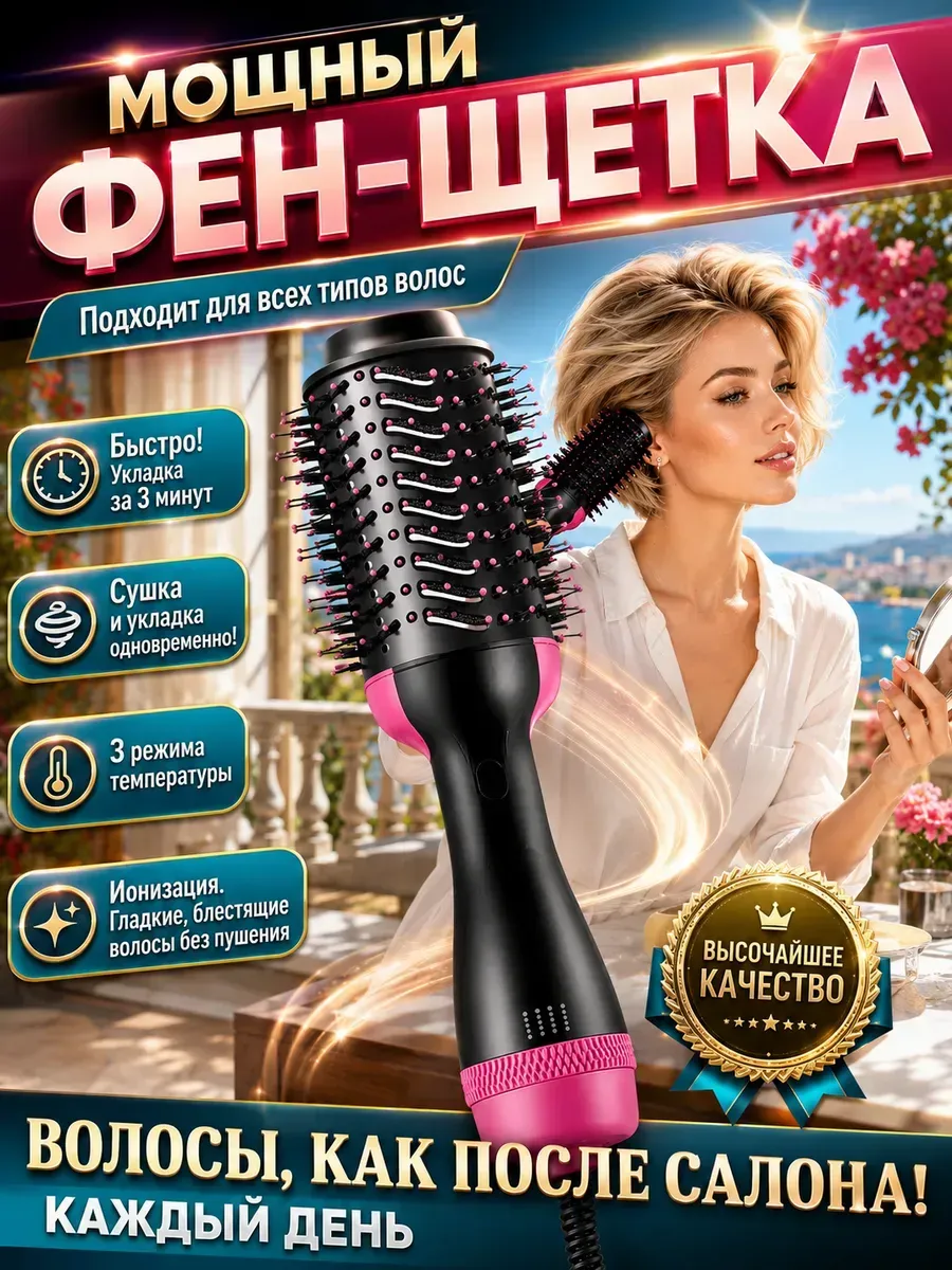 Фен щетка для коротких волос для укладки