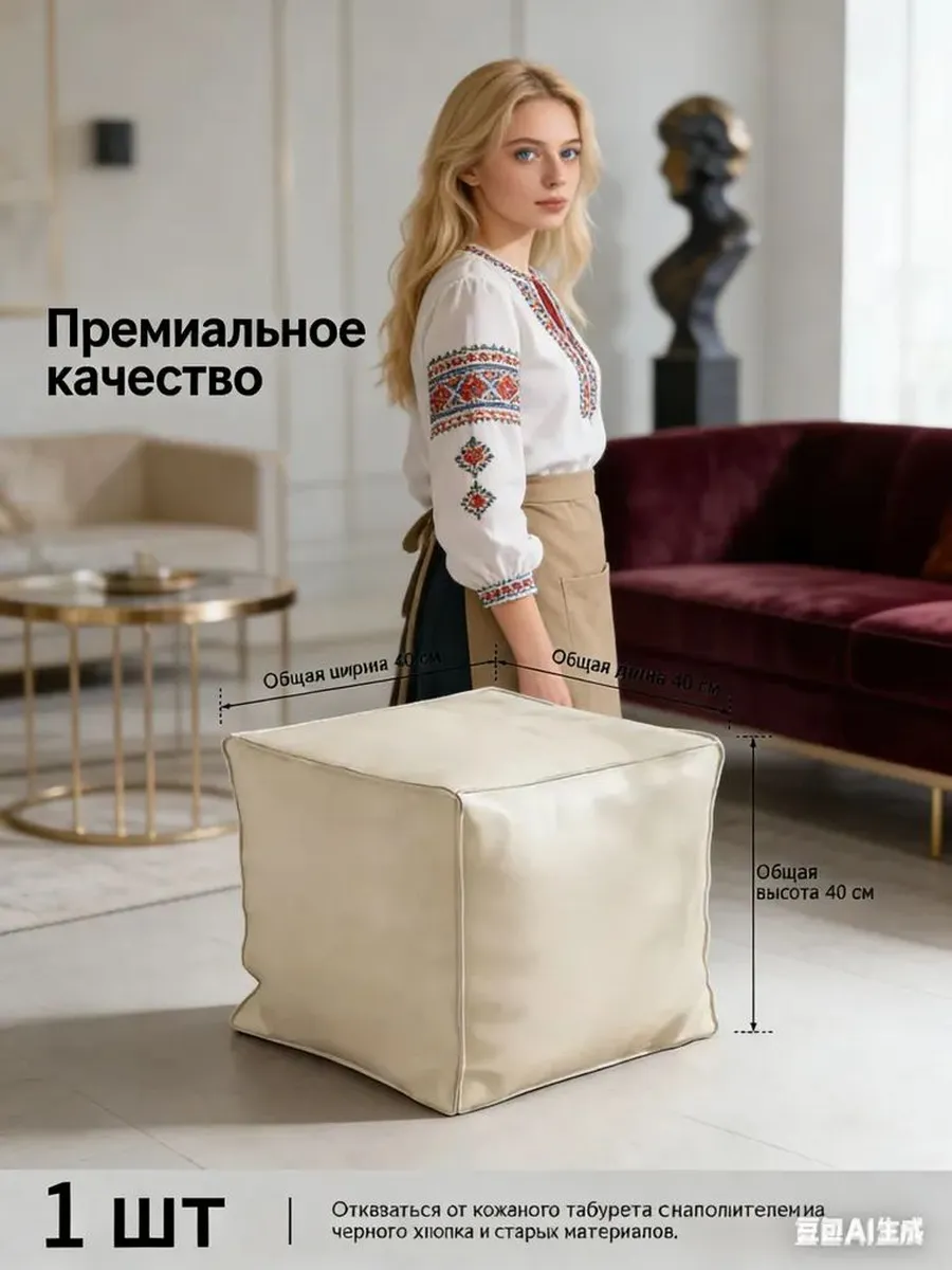 Бескаркасный пуф Трансформер, Винилискожа, Размер кость