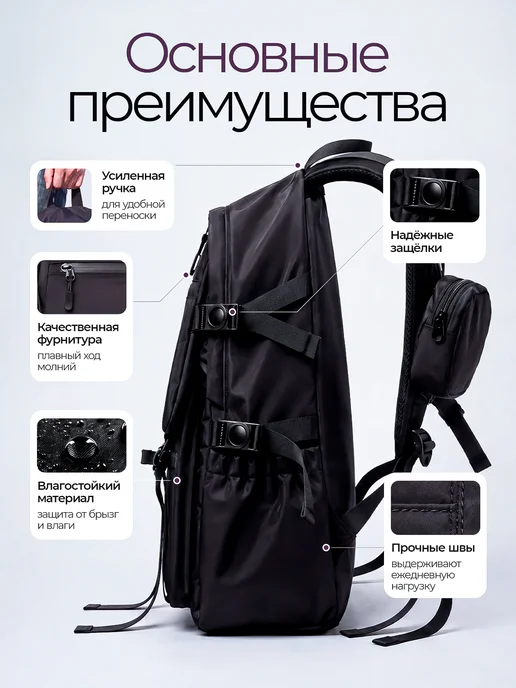 slimberg Рюкзак мужской городской спортивный черный, черный, фото 6