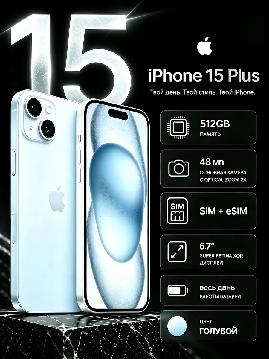Apple iPhone 15 Plus 512Gb, голубой, витринный образец
