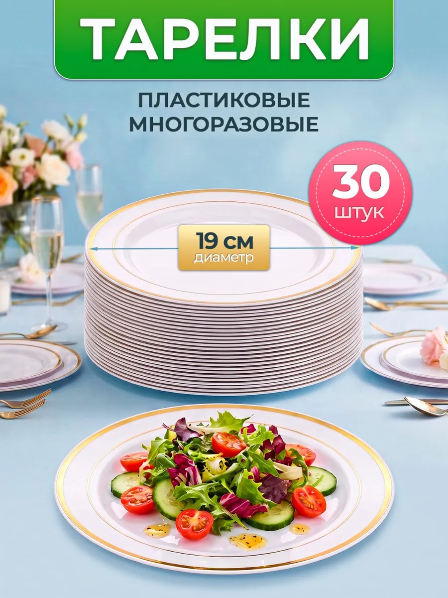 Набор пластиковых многоразовых тарелок для праздника