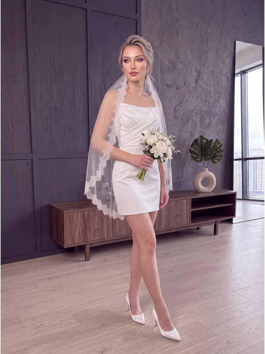Фата испанка кружевная короткая шантильи