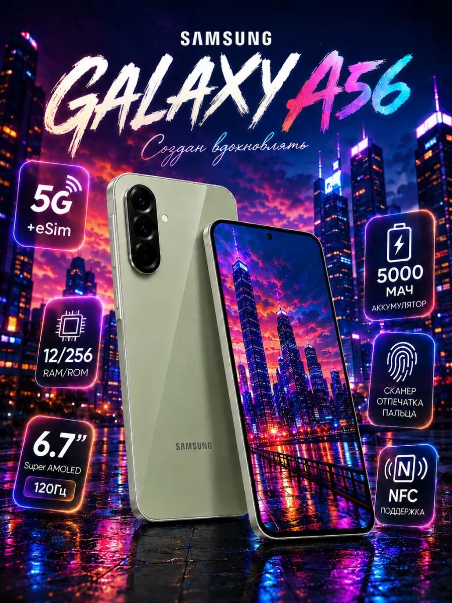 Смартфон Galaxy A56 5G 12/256 ГБ, оливковый