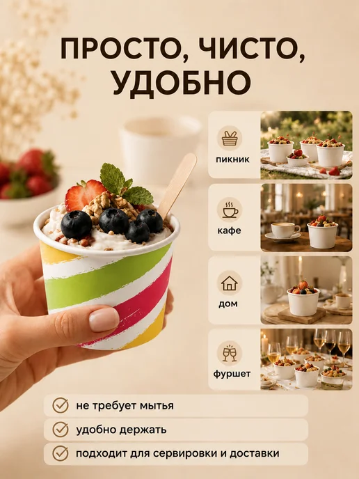 Креманки одноразовые бумажные 250 мл 50 шт, 250 мл, 50 шт, фото 3