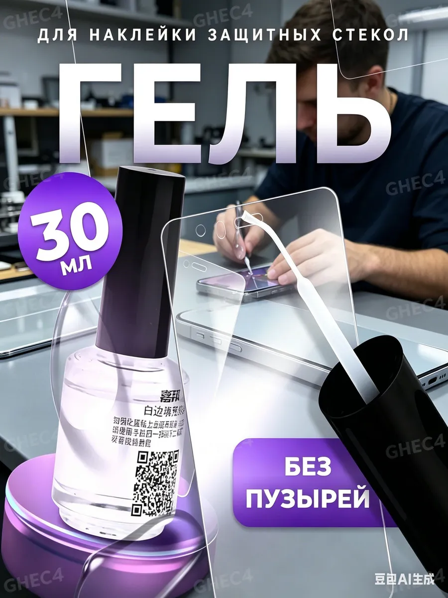 Гель для наклейки защитных стекол с тонкой кистью (30мл)