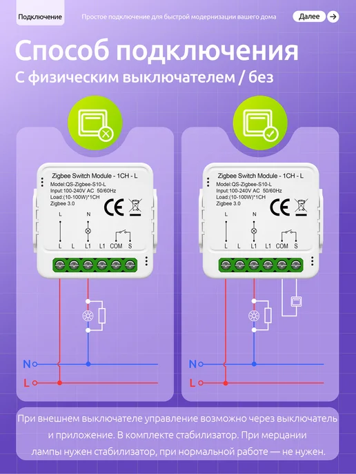 Auronen Умное реле ZigBee 2 канала без нейтрали, белый, фото 3
