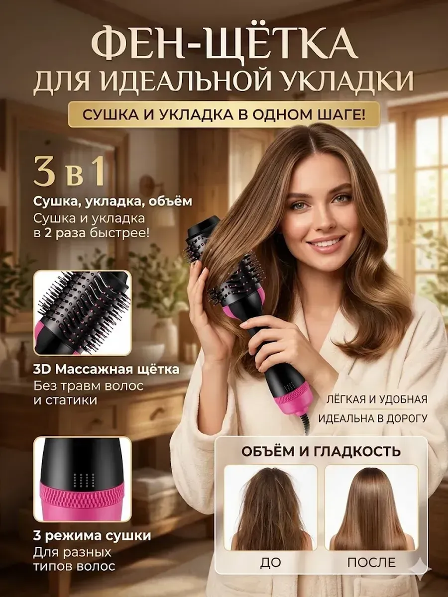 Фен-щетка для укладки коротких волос ,Электробраш
