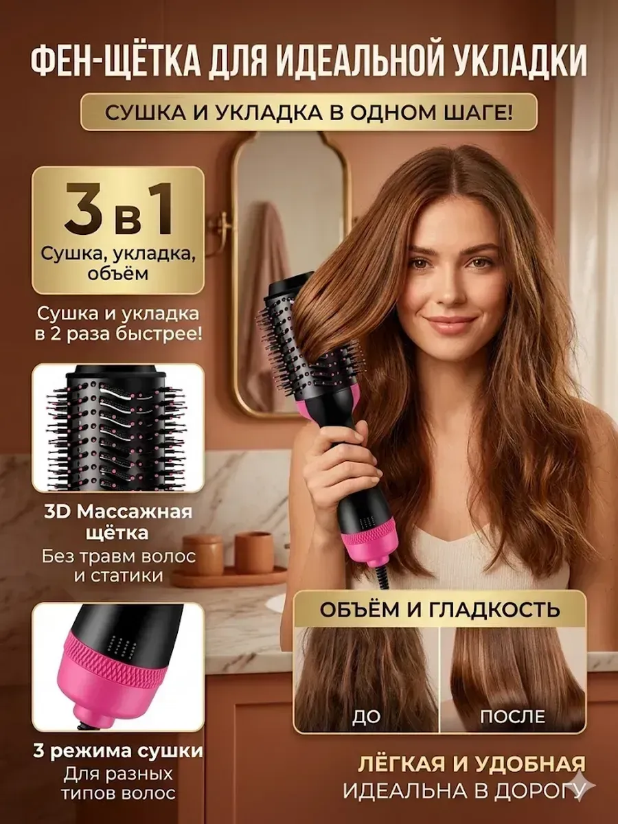 Фен-щетка для укладки коротких волос ,Электробраш