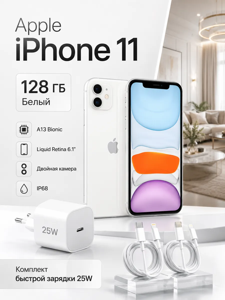 iPhone 11 128gb, White, черный