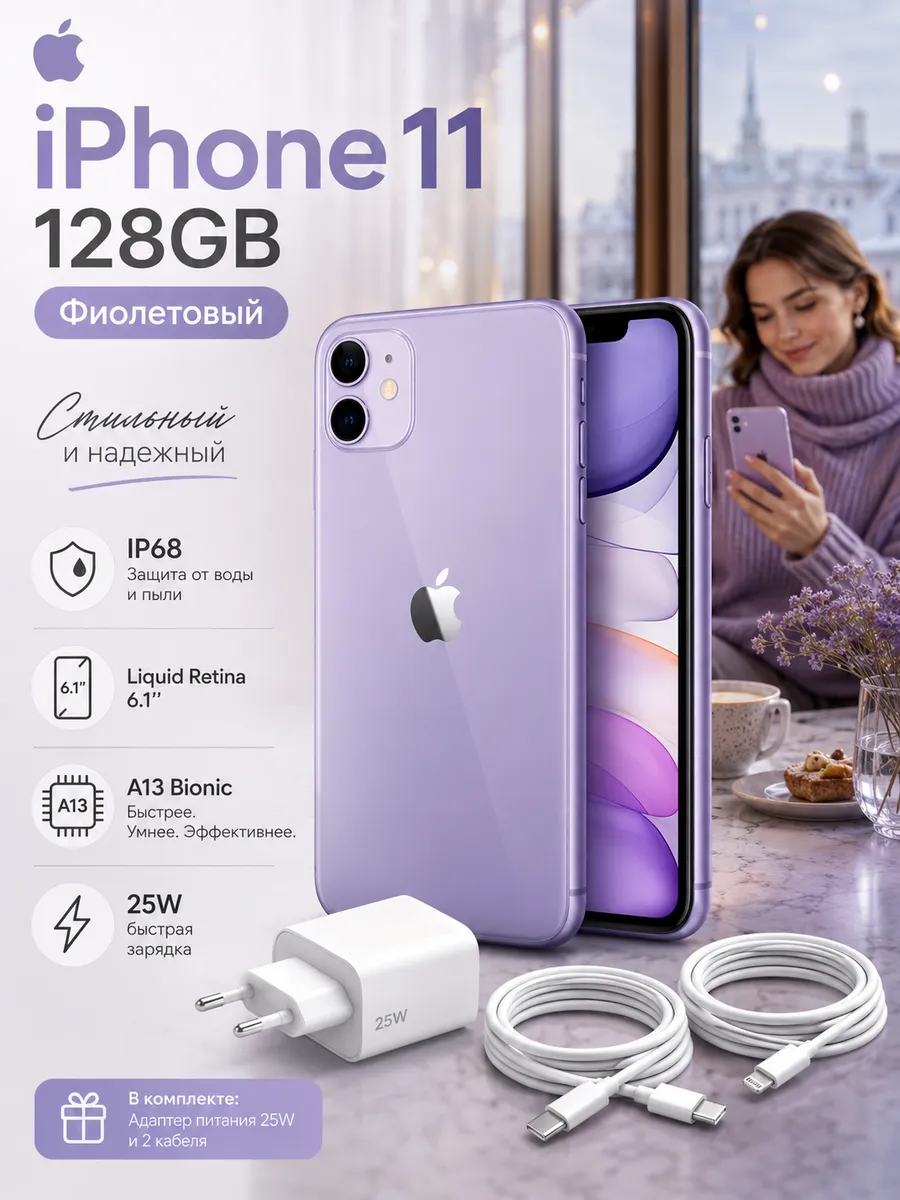 iPhone 11 128gb,Purple, черный
