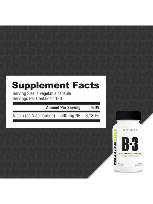 NutraBio Labs Ниацинамид (Витамин B3) 500 мг, 120 капсул, вариант, фото 2