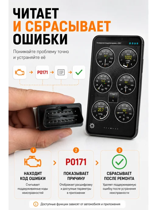 Автосканер OBD2 Bluetooth v1.5 Форд Гэлакси, черный, фото 3