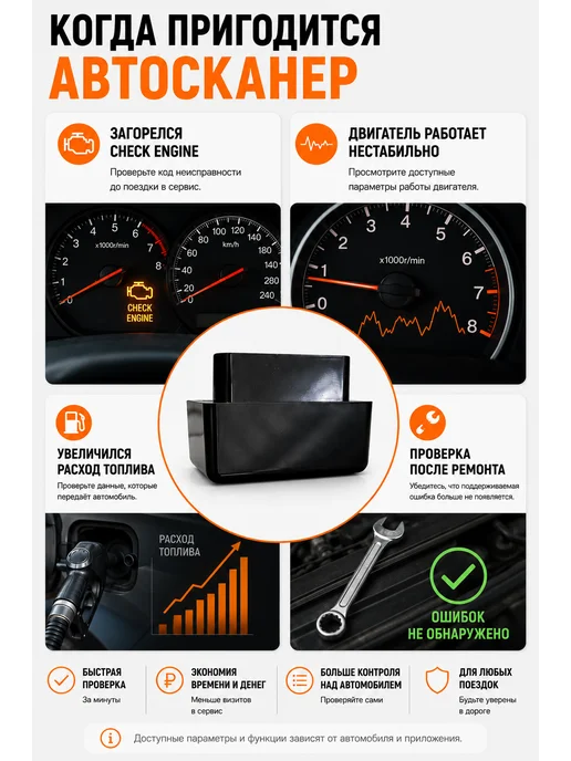 Автосканер OBD2 Bluetooth v1.5 Форд Гэлакси, черный, фото 6