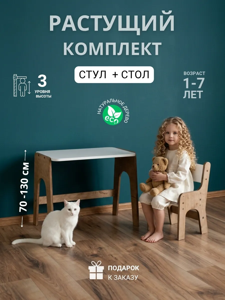 Растущий стол и стул детский