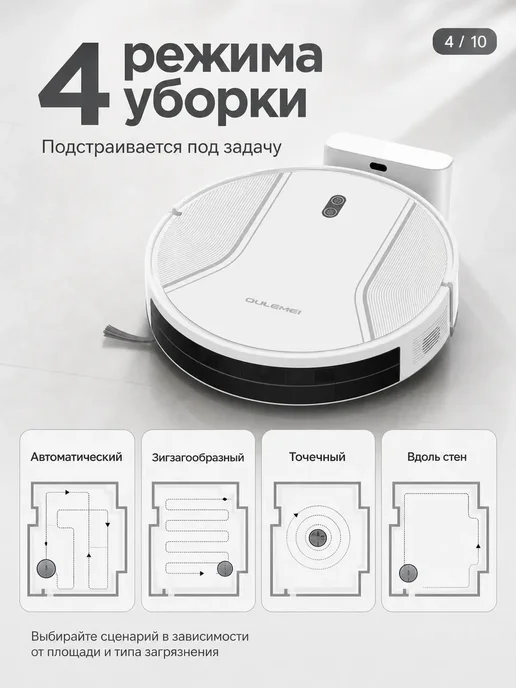 OULEMEI Робот пылесос с влажной уборкой и сухой, белый, фото 5