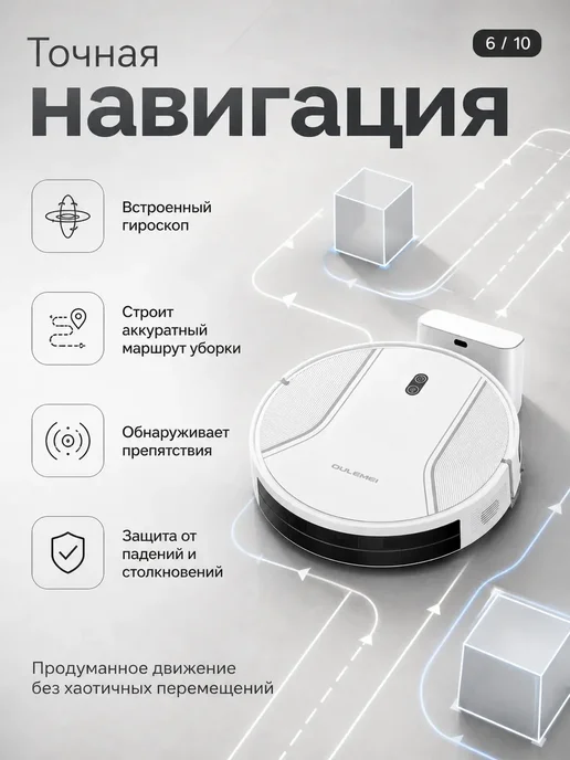 OULEMEI Робот пылесос с влажной уборкой и сухой, белый, фото 7