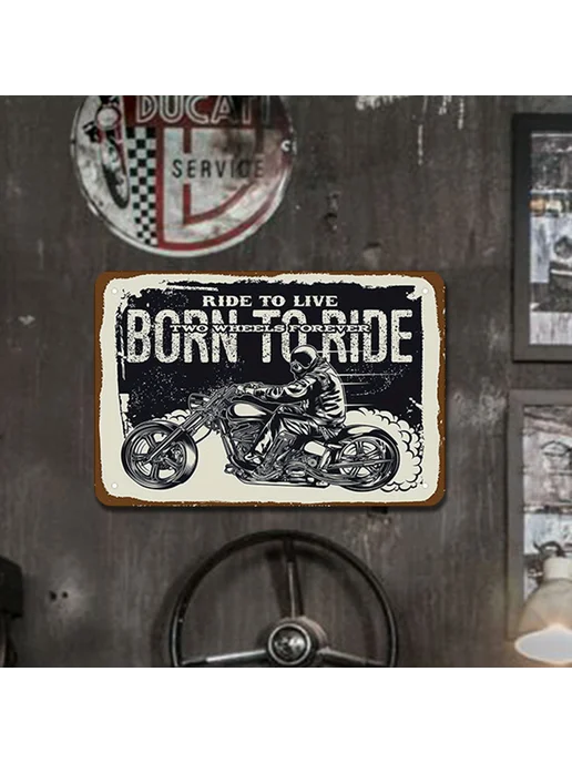Декоративная табличка Born To Ride металлическая 30x20см, 30x20 см, фото 2