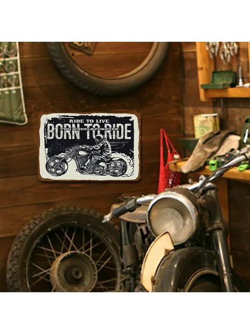 Декоративная табличка Born To Ride металлическая 30x20см, 30x20 см, фото 5