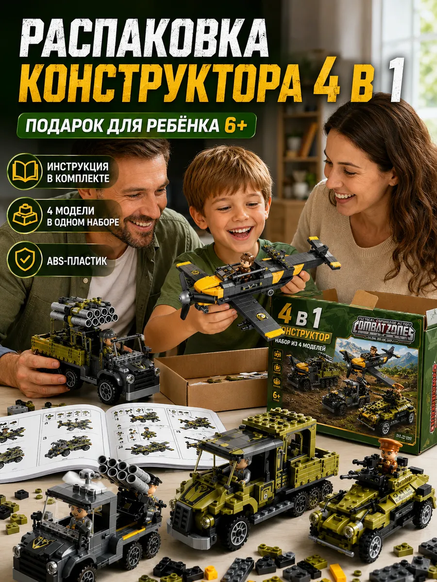 Военный конструктор 4 в 1, танк, самолёт