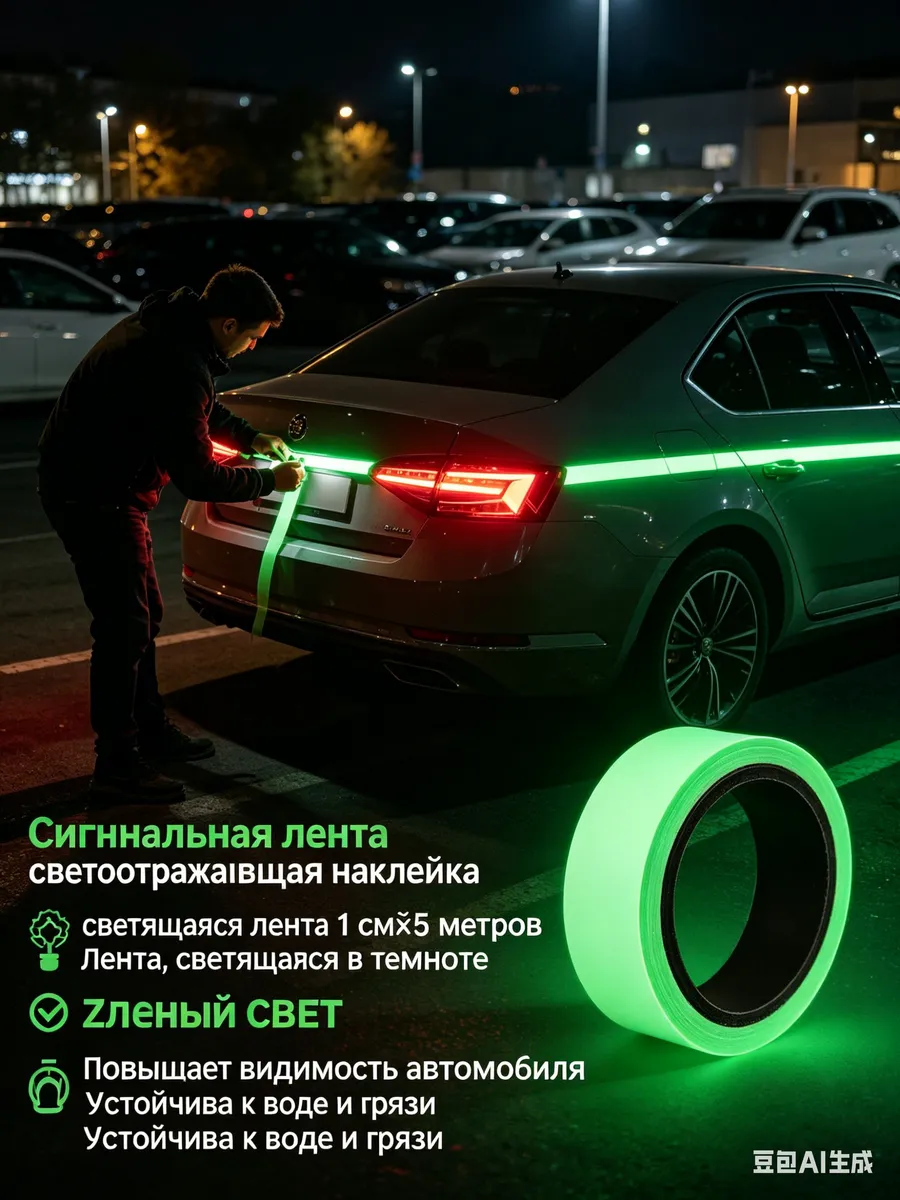 Светящаяся в темноте и светоотражающая сигнальная зеленая, 1