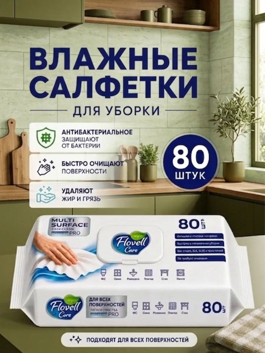 Влажные салфетки для кухни универсальный 80 шт