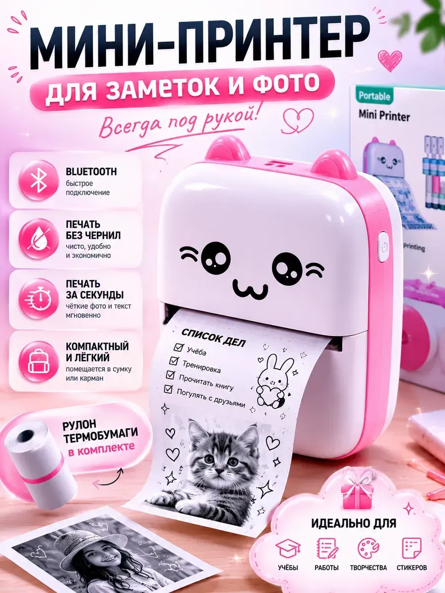 Мини принтер компактный беспроводной