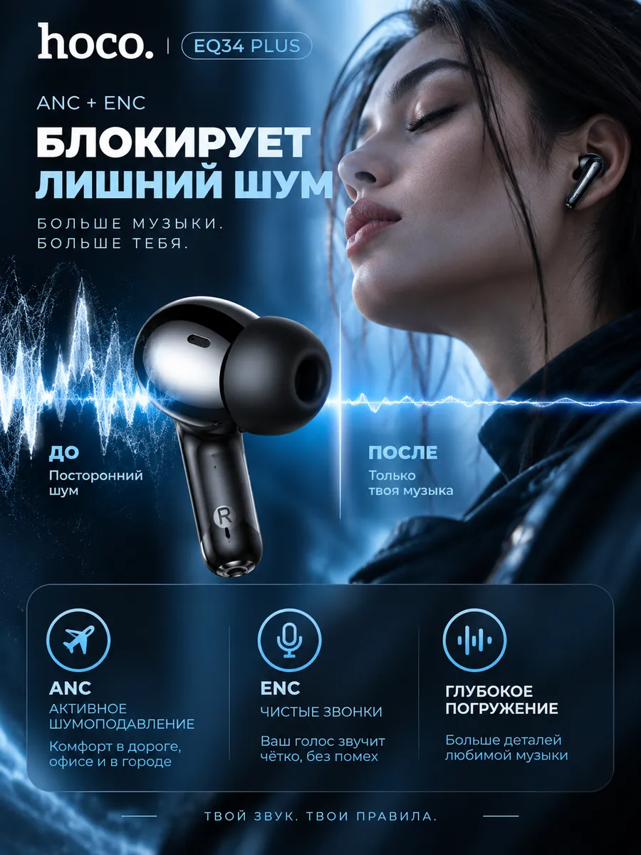 Наушники беспроводные EQ34 plus, шумоподавление - фото 2