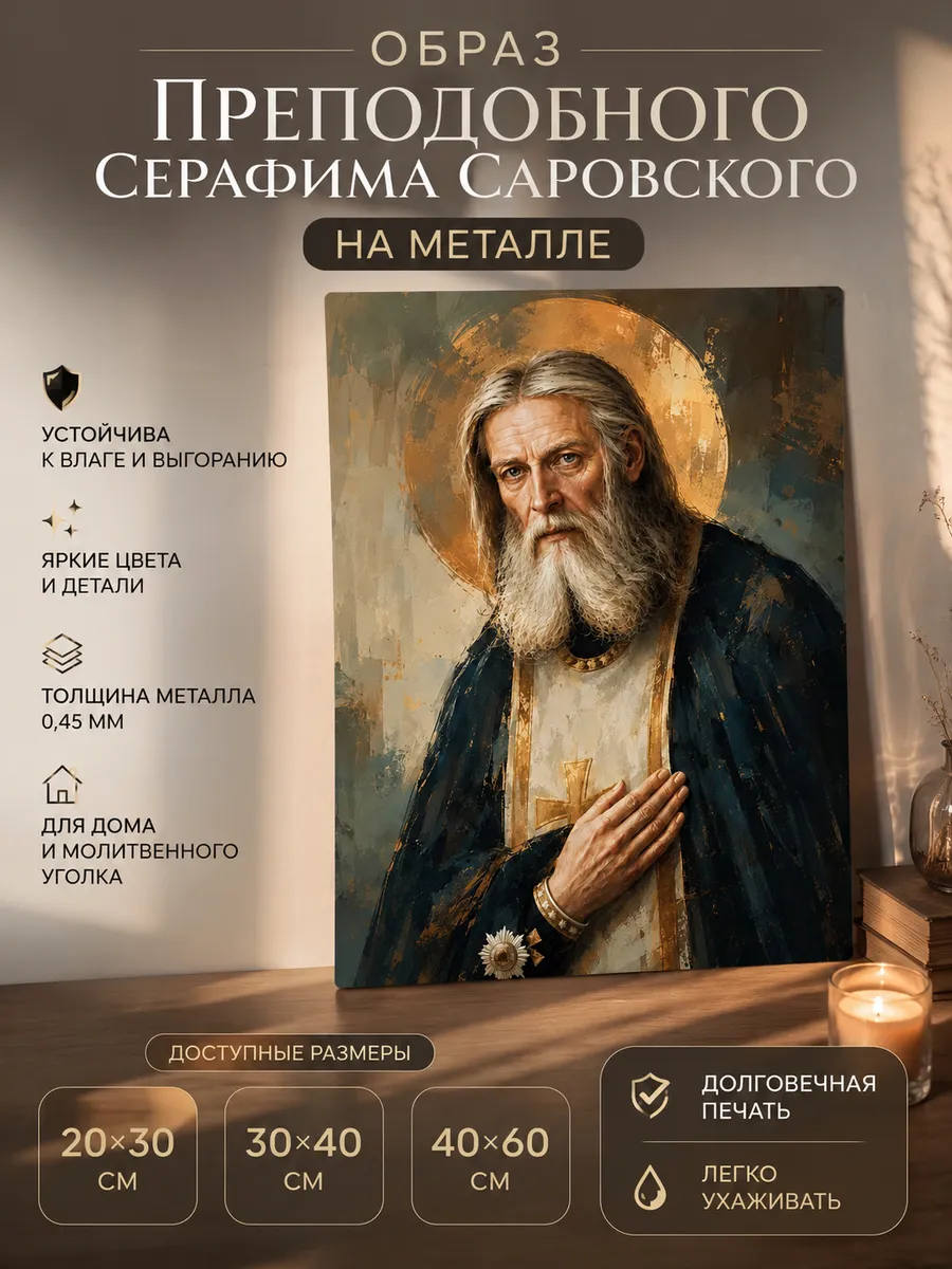 Образ Преподобного Серафима Саровского на металле
