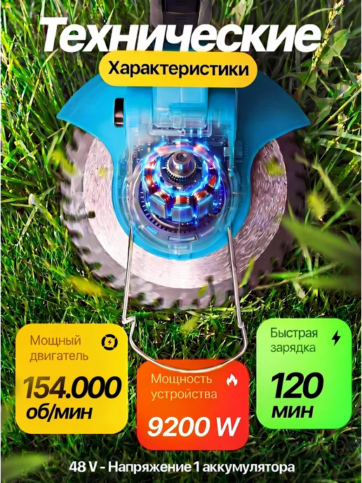 Садовый триммер для травы аккумуляторный, голубой, фото 2