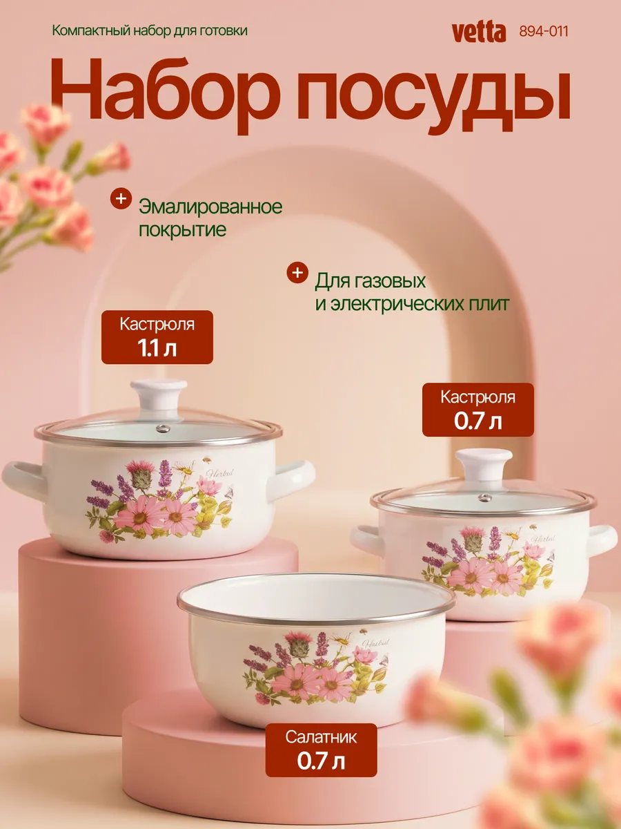 Набор посуды для приготовления эмаль Ботаника 894-011