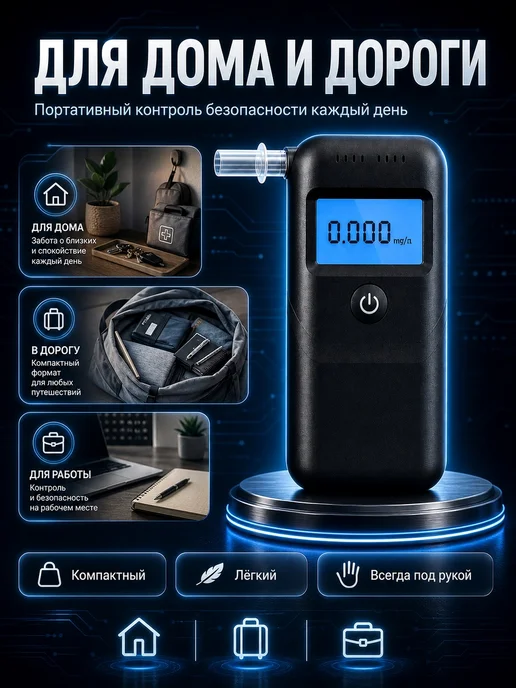 Алкотестер профессиональный цифровой, черный, фото 2