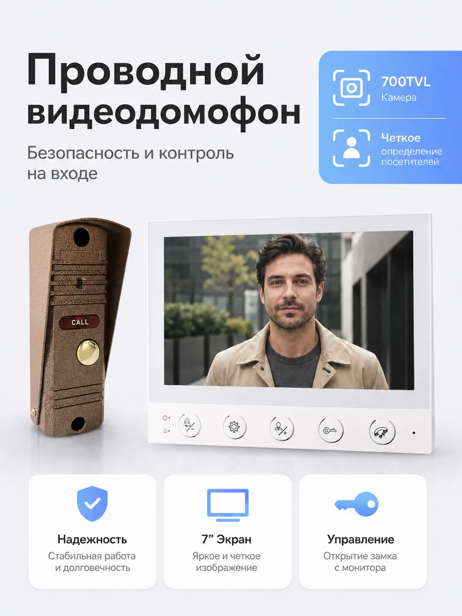 Bидеодомофон 720P Домофон для частного дома