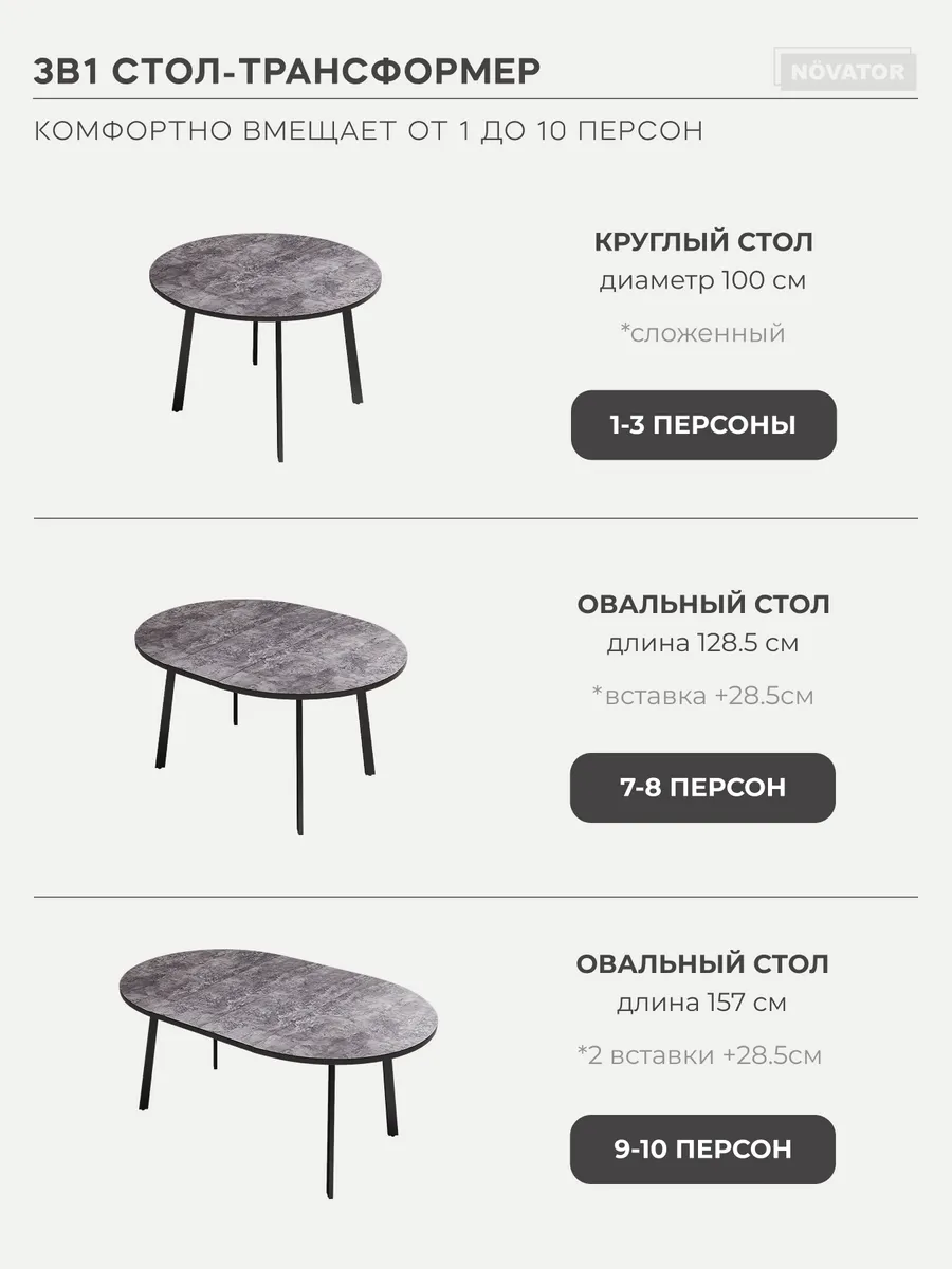 Стол раздвижной 3в1 Лофт темный