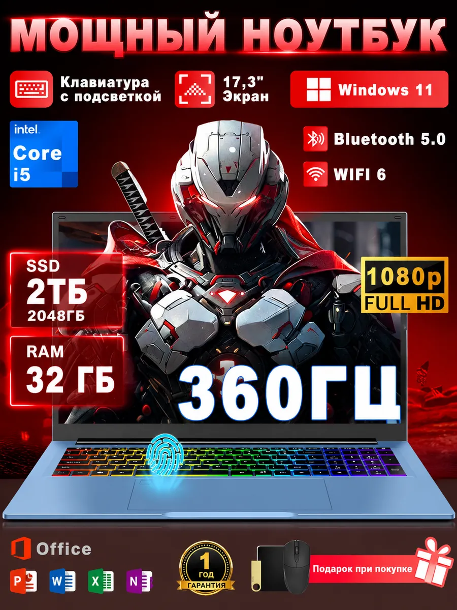 Ноутбук 17.3" 360ГЦ IPS Intel Core i5 32/2048ГБ