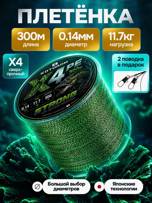 Kotorom плетенка шнур для рыбалки, зеленый