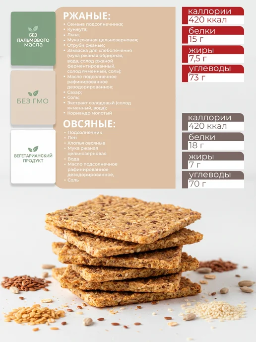 Baker house Хлебцы скандинавские овсяные и ржаные, набор 2шт по 180г, 2 шт, 180 г, фото 5