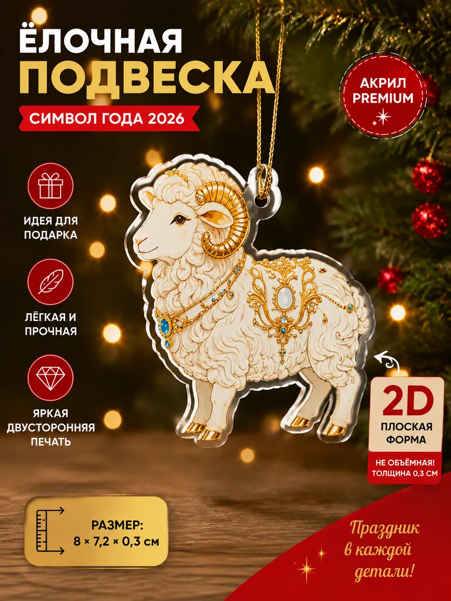 Елочные Украшения Символ Года Овечка акриловая игрушка