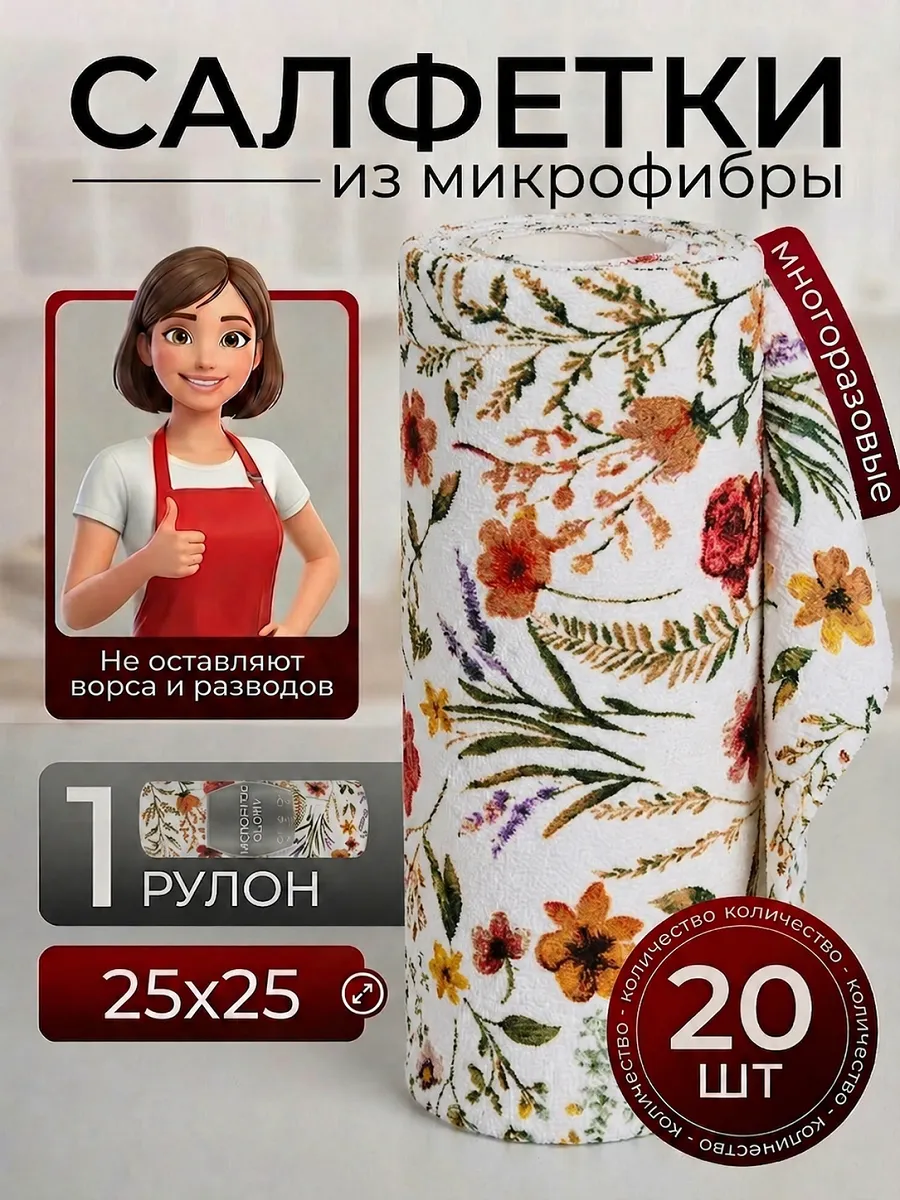 Салфетки для уборки и кухни из микрофибры в рулоне