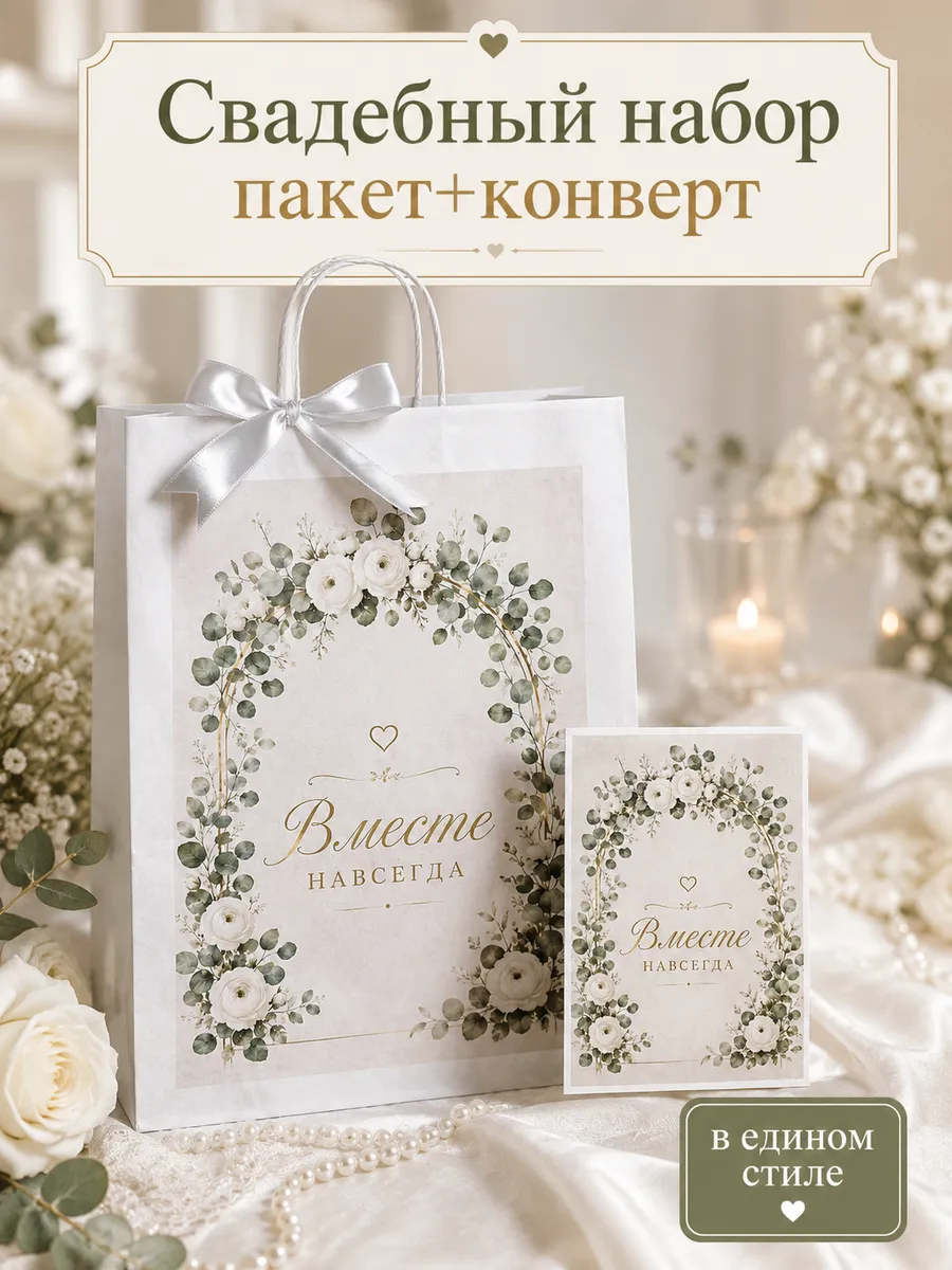 Свадебный подарочный пакет с конвертом для денег